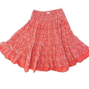 Max Studio Coral Floral Tiered Midi Skirt